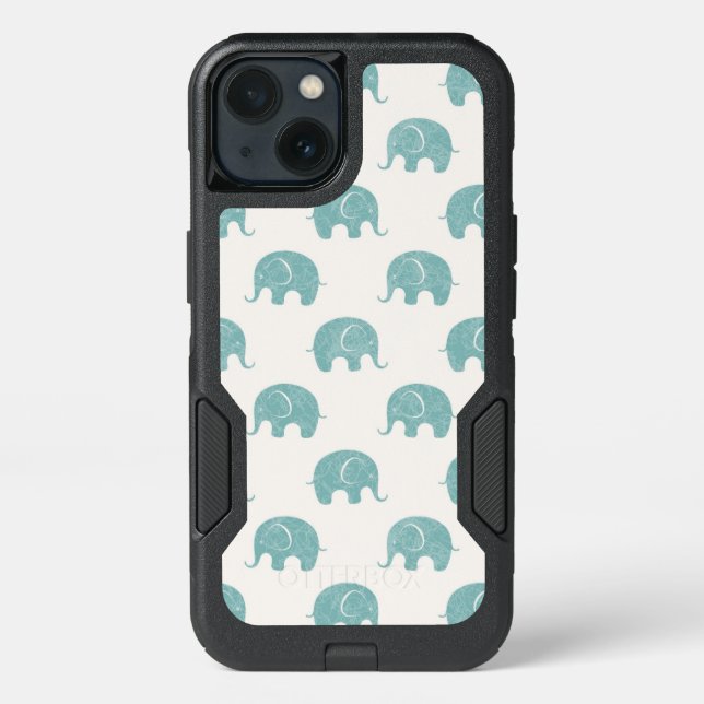 Teal Cute Elephant Pattern Otterbox iPhone Case (Back)