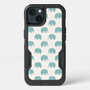 Teal Cute Elephant Pattern iPhone 13 Case