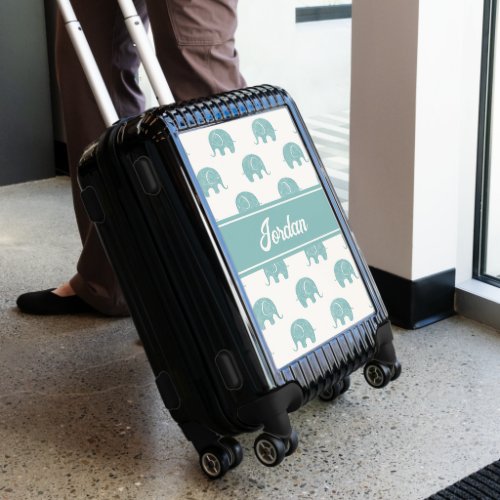 Teal Cute Elephant Pattern  Personalize Luggage