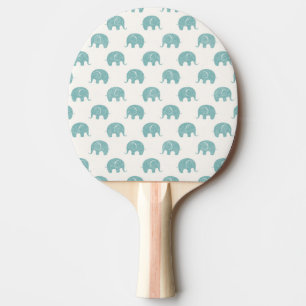 Teal Cute Elephant Pattern Ping-Pong Paddle