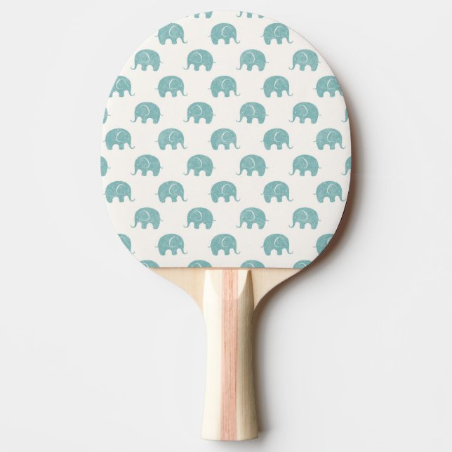 Teal Cute Elephant Pattern Ping-Pong Paddle (Front)