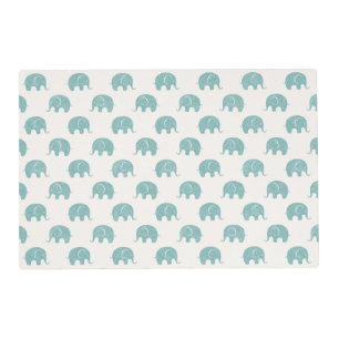 Teal Cute Elephant Pattern Placemat