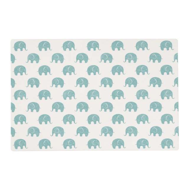 Teal Cute Elephant Pattern Placemat (Front)