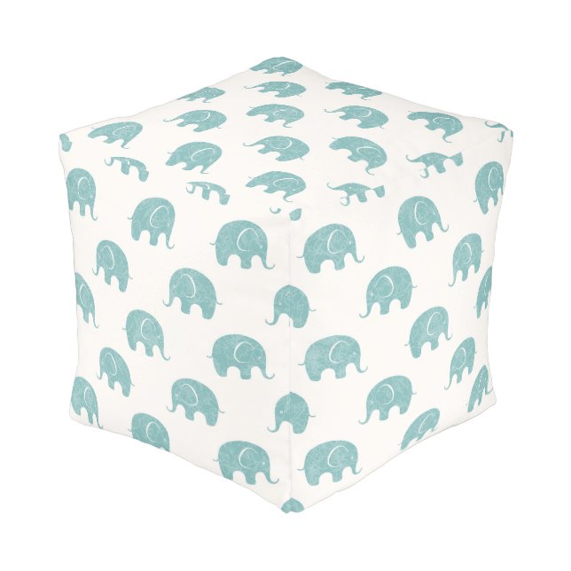Teal Cute Elephant Pattern Pouf (Angled Front)