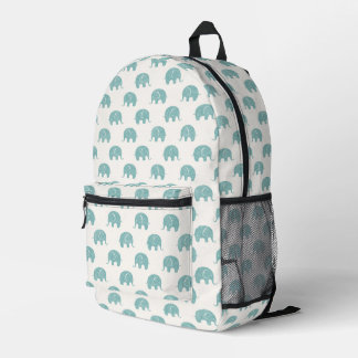 Teal Cute Elephant Pattern Printed Backpack