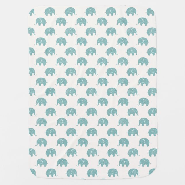 Teal Cute Elephant Pattern Receiving Blanket (Front)