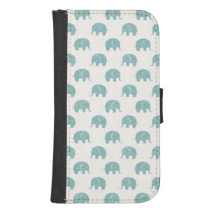Teal Cute Elephant Pattern Galaxy S4 Wallet Case