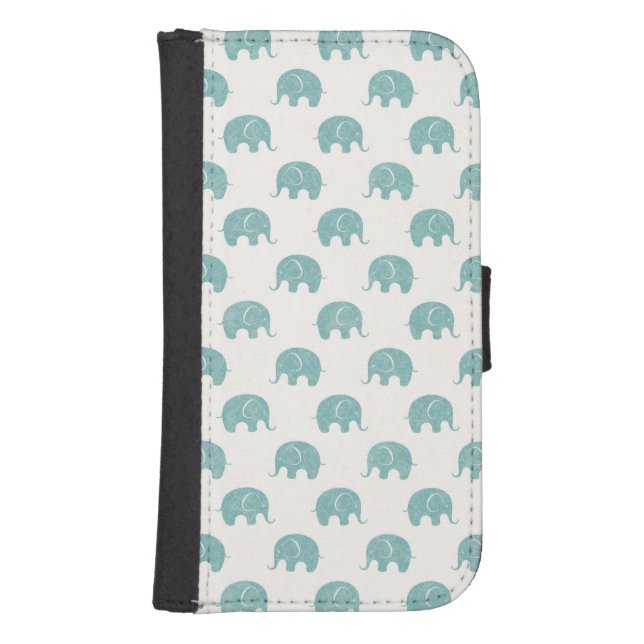 Teal Cute Elephant Pattern Samsung Galaxy Wallet Case (Front)