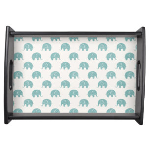 Teal Cute Elephant Pattern Serving Tray