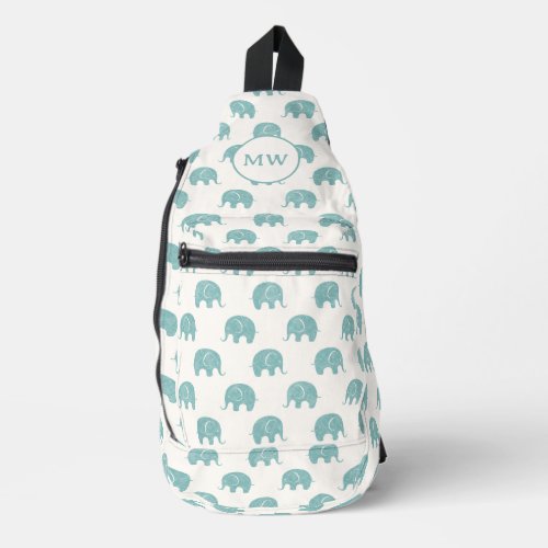 Teal Cute Elephant Pattern Sling Bag