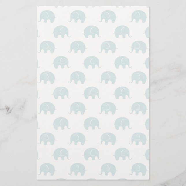 Teal Cute Elephant Pattern Stationery (Front)