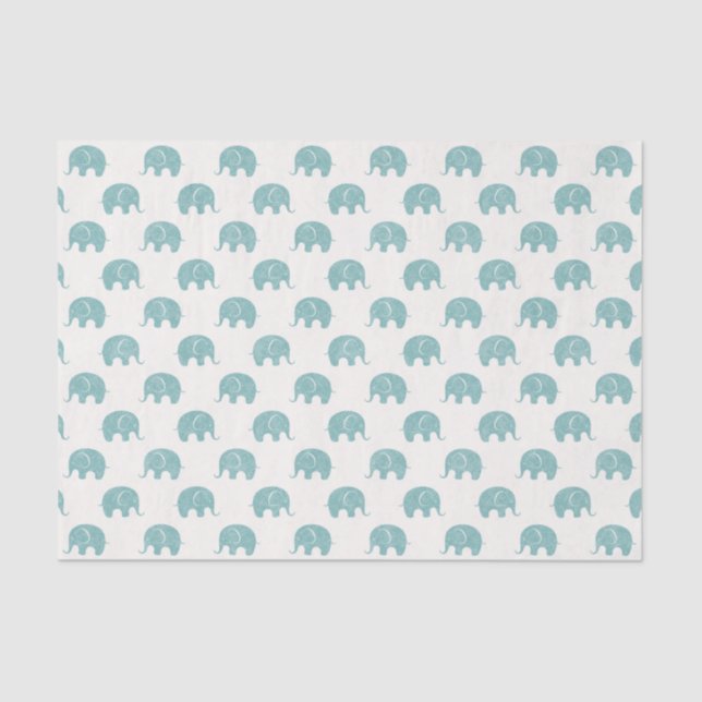Teal Cute Elephant Pattern Tissue Paper (Front)