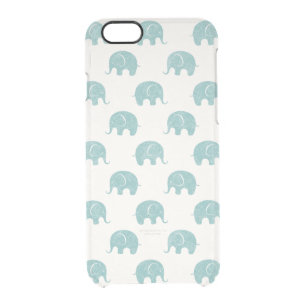 Teal Cute Elephant Pattern Clear iPhone 6/6S Case