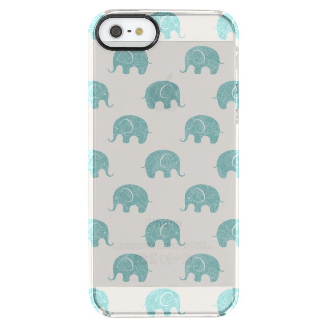 Teal Cute Elephant Pattern Uncommon iPhone Case (Back)