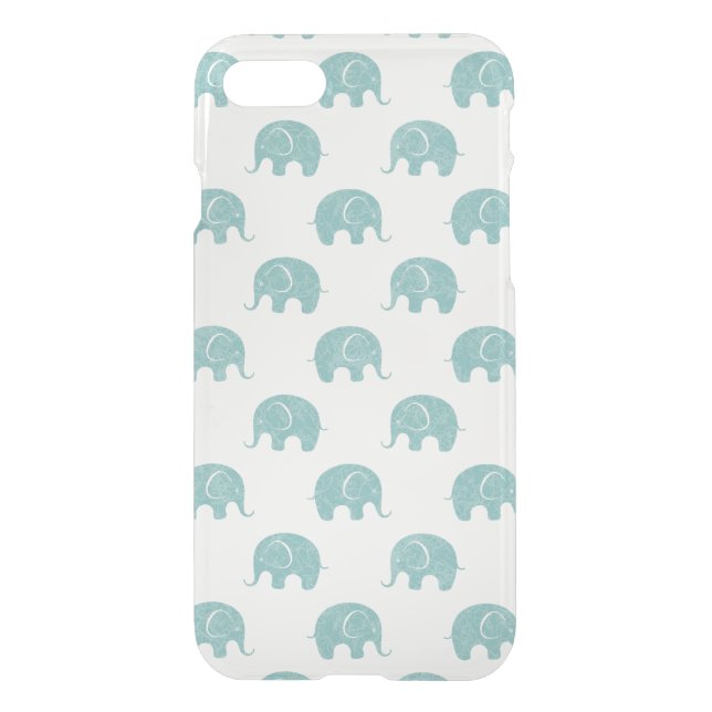 Teal Cute Elephant Pattern Uncommon iPhone Case (Back)