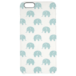 Teal Cute Elephant Pattern Clear iPhone 6 Plus Case