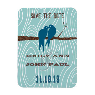 Teal Cute Kissing Love Birds Sitting in a Tree Magnet