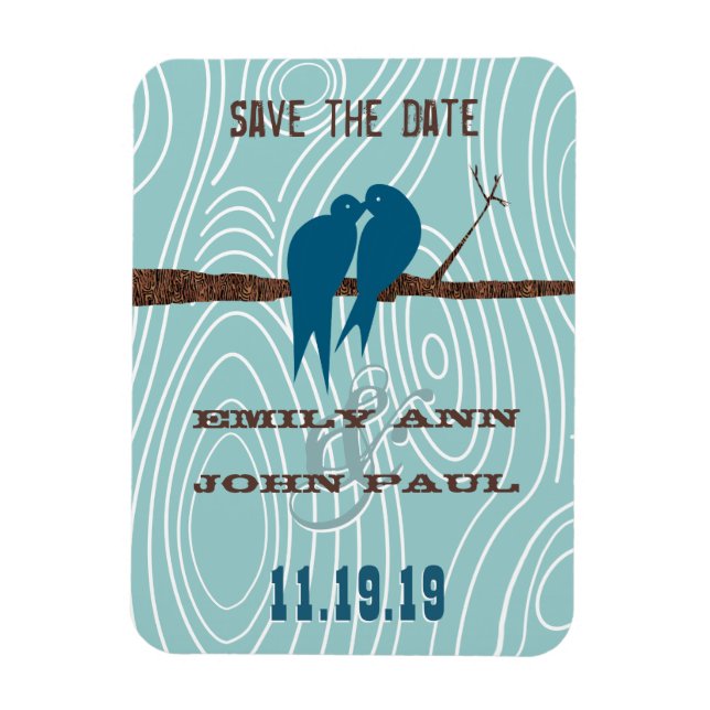 Teal Cute Kissing Love Birds Sitting in a Tree Magnet (Vertical)