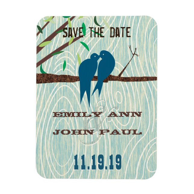 Teal Cute Kissing Love Birds Sitting in a Tree Magnet (Vertical)