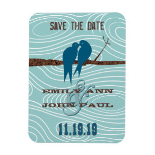 Teal Cute Kissing Love Birds Sitting in a Tree Magnet