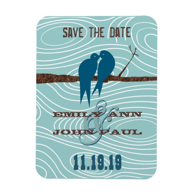 Teal Cute Kissing Love Birds Sitting in a Tree Magnet (Vertical)