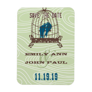 Teal Cute Kissing Love Birds Sitting in Bird Cage Magnet