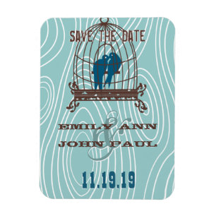 Teal Cute Kissing Love Birds Sitting in Bird Cage Magnet