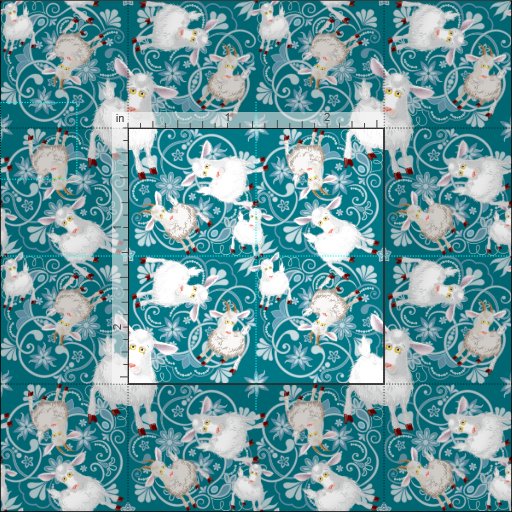Teal Cute Little White Goats Fabric