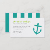 Teal Cute Nautical Anchor and Stripes Business Card (Front/Back)