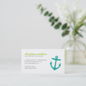 Teal Cute Nautical Anchor and Stripes Business Card (Standing Front)