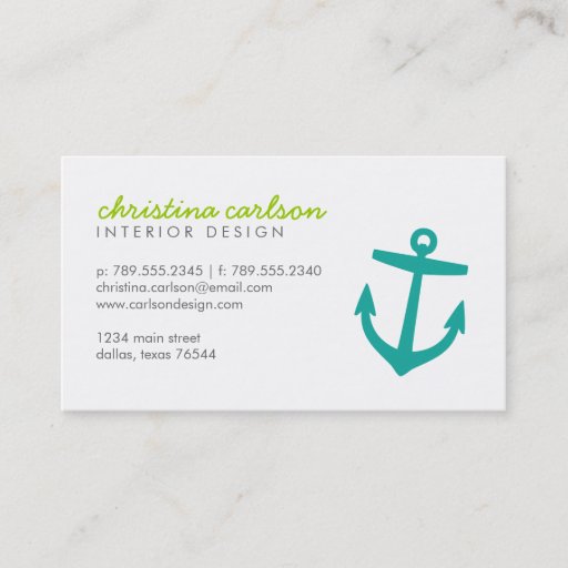 Customizable Teal Cute Nautical Anchor &amp; Stripes Business Cards