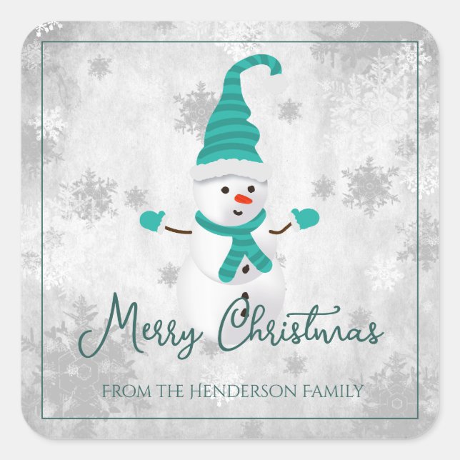 Teal Cute Snowman Christmas Sticker (Front)
