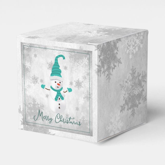 Teal Cute Snowman Favor Box (Front Side)