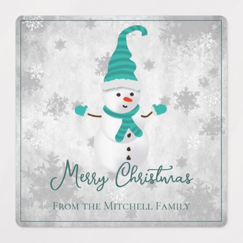 Teal Cute Snowman Holiday Baking Labels