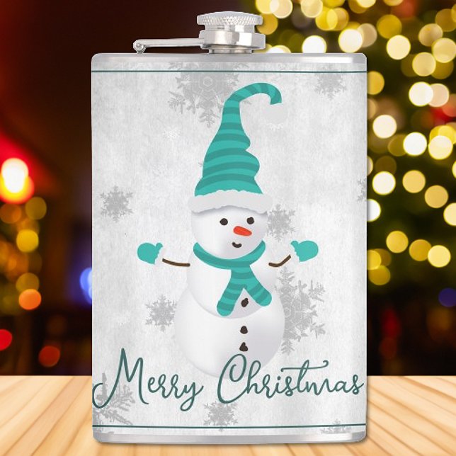 Teal Cute Snowman Holiday Flask (Teal Cute Snowman Holiday Flask)