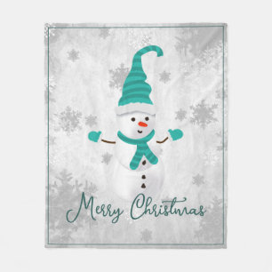 Teal Cute Snowman Holiday Fleece Blanket