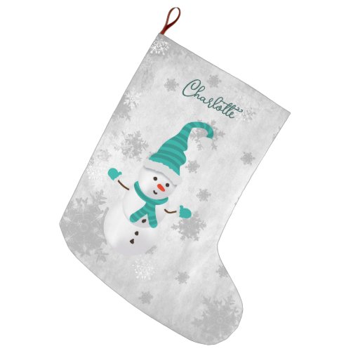 Teal Cute Snowman Holiday Stocking