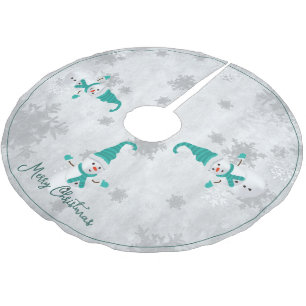 Teal Cute Snowman Tree Skirt