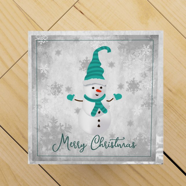 Teal Cute Snowman Wine Gift Box (Top)