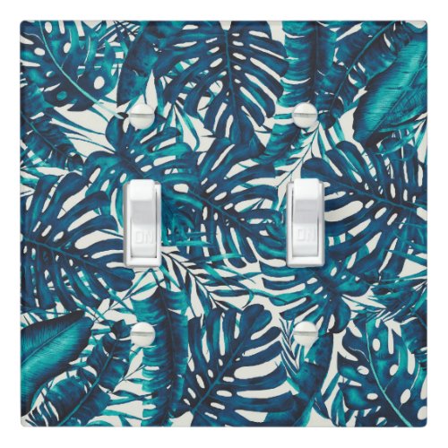 Teal Cyan Green Tropical Palm Leaves Summer Island Light Switch Cover