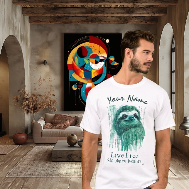 Teal Cyber Sloth – Custom Name Live Free Simulated T-Shirt (Creator Uploaded)