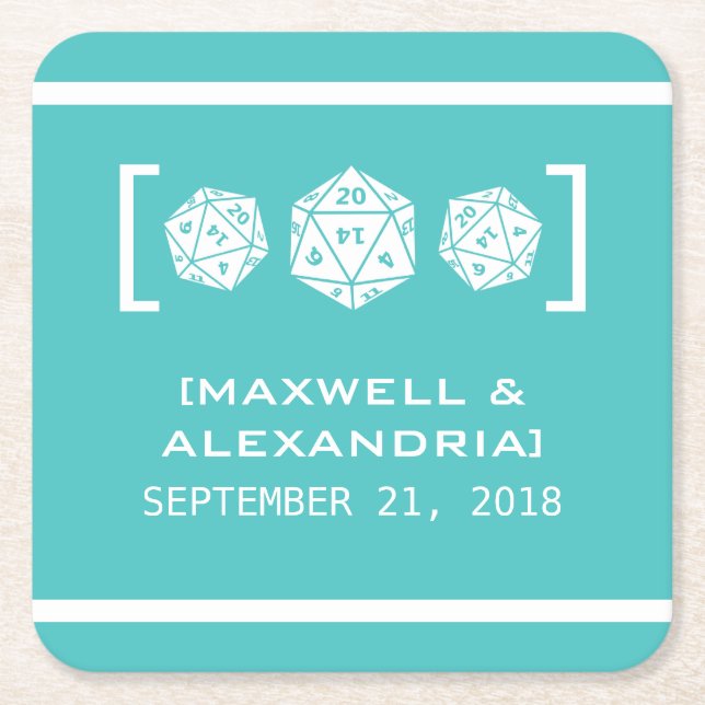 Teal D20 Dice Gamer Paper Coasters (Front)