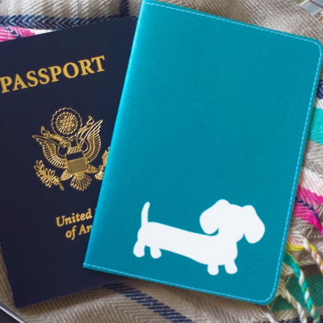 Teal Dachshund Wiener Dog Passport Cover Travel (Dachshund passport holder - teal, red, yellow and more)