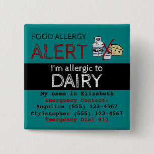 Teal Dairy Food Allergy Alert Label Button
