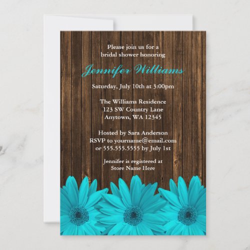 Teal Daisy Barn Wood Bridal Shower Invitations