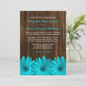 Teal Daisy Barn Wood Wedding Invitations (Standing Front)
