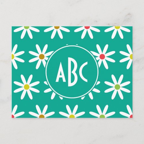 Teal Daisy Dots Monogram Postcard