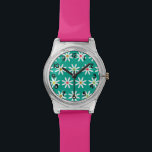 Teal Daisy Dots Watch<br><div class="desc">Simple pattern with white daisies with different colored polka dot centers.</div>