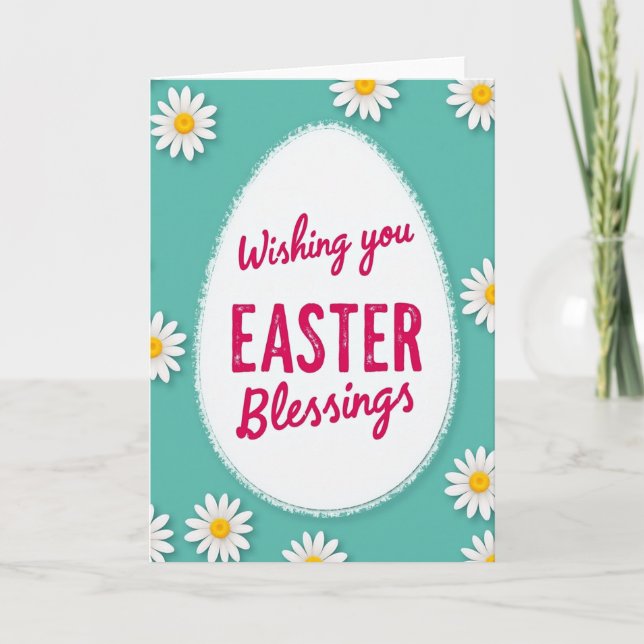 Teal Daisy Easter Blessings Card (Front)