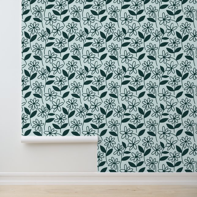 teal daisy flowers pattern  wallpaper  (Application)